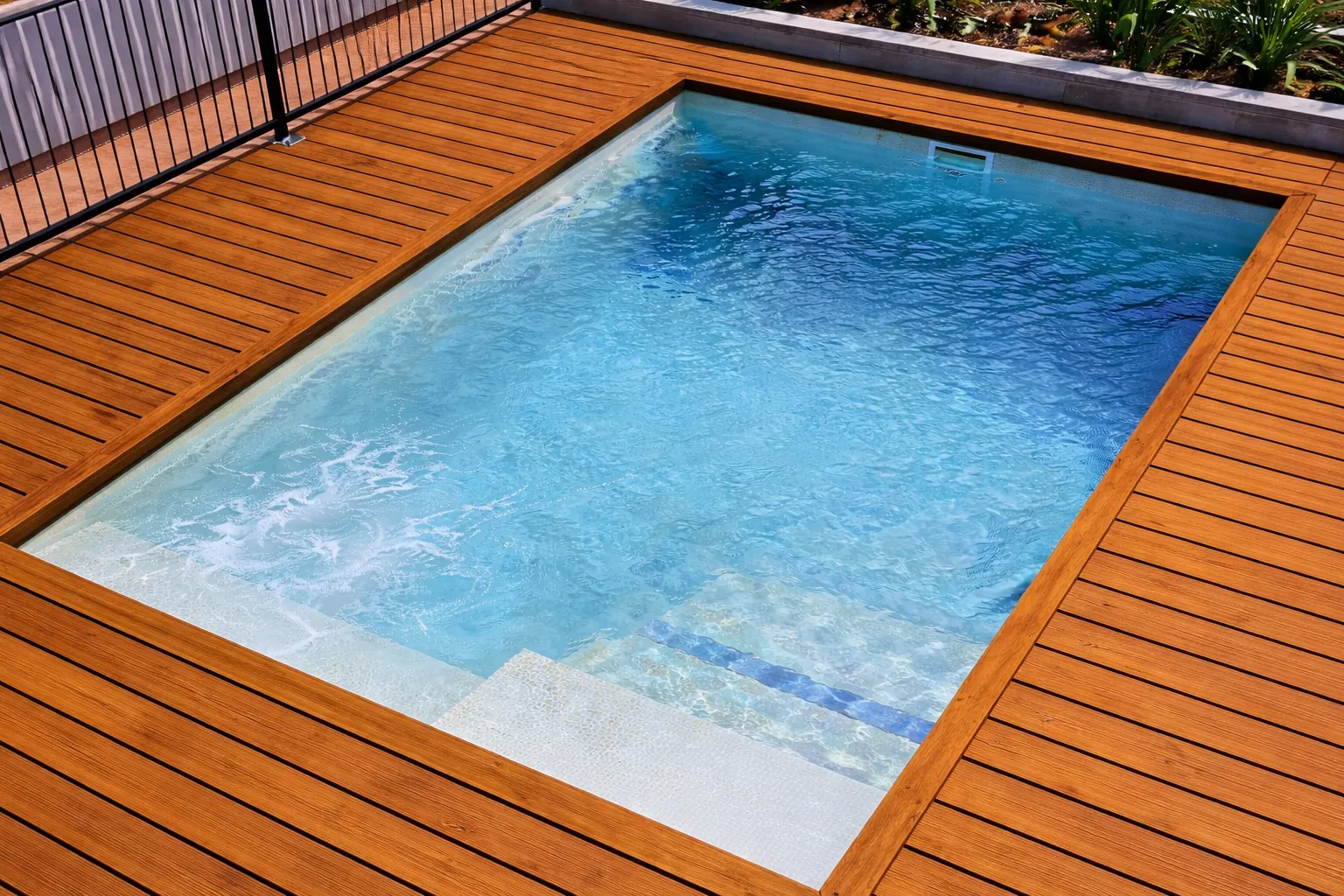 A completed fibreglass pool in a Logan Village, QLD backyard showing finish and landscaping